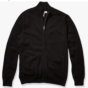 Essentials Men's Cotton Full-Zip Sweater, Black, L